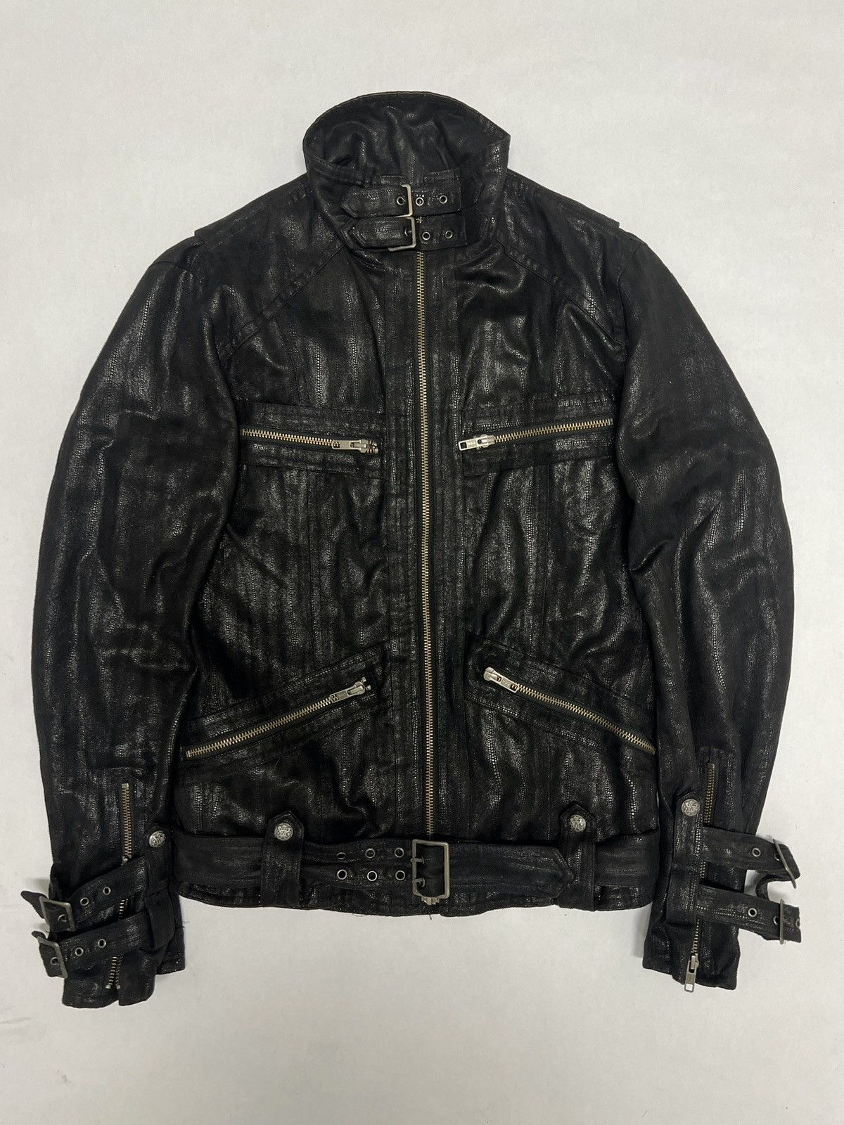 image of 14Th Addiction Schlüssel Waxed Bondage Leather Jacket in Black, Men's (Size Medium)