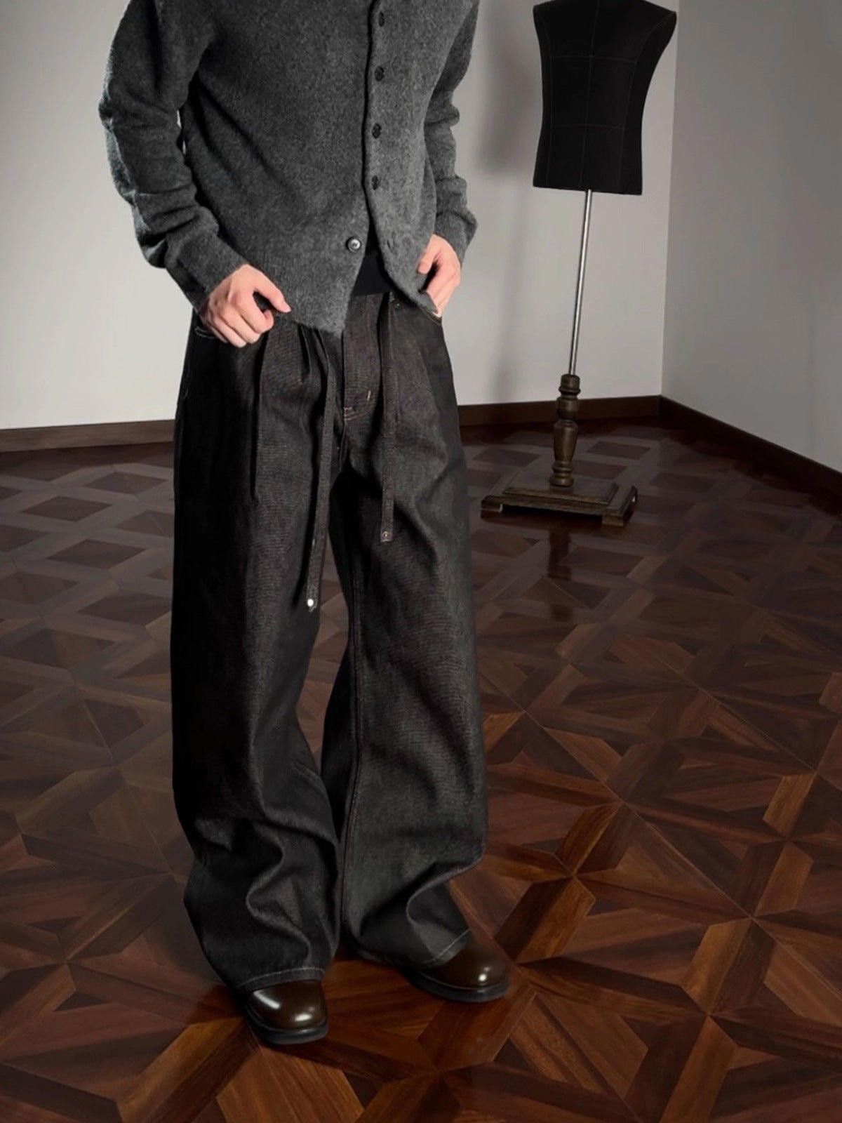 Vintage Black Wide Leg Denim Jeans, Relaxed Fit Pants Size US 32 / EU 48 - 2 Thumbnail