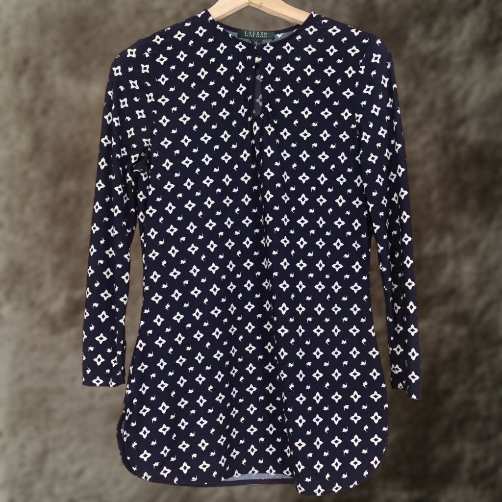 Ralph Lauren Lauren Ralph Lauren Shirt Womens XS Navy Geometric Print Long Sleeve Tunic Size XS / US 0-2 / IT 36-38 - 1 Thumbnail