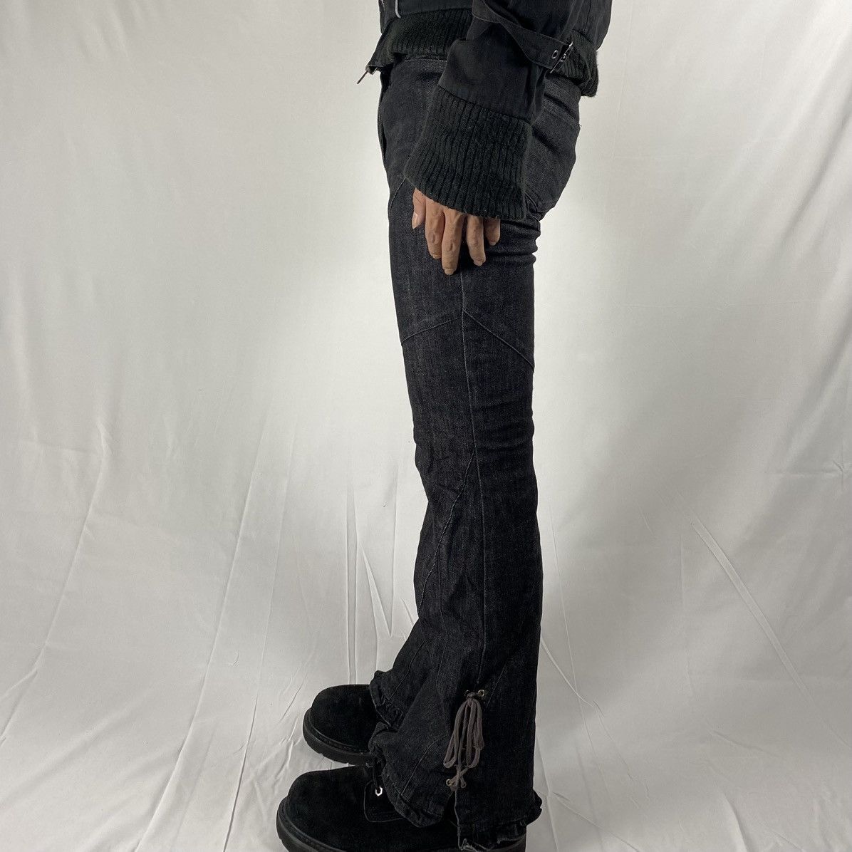 Tornado Mart L’est Rose Flared Lace Up Denim Pants like Tornado Mart Size US 28 / EU 44 - 3 Thumbnail