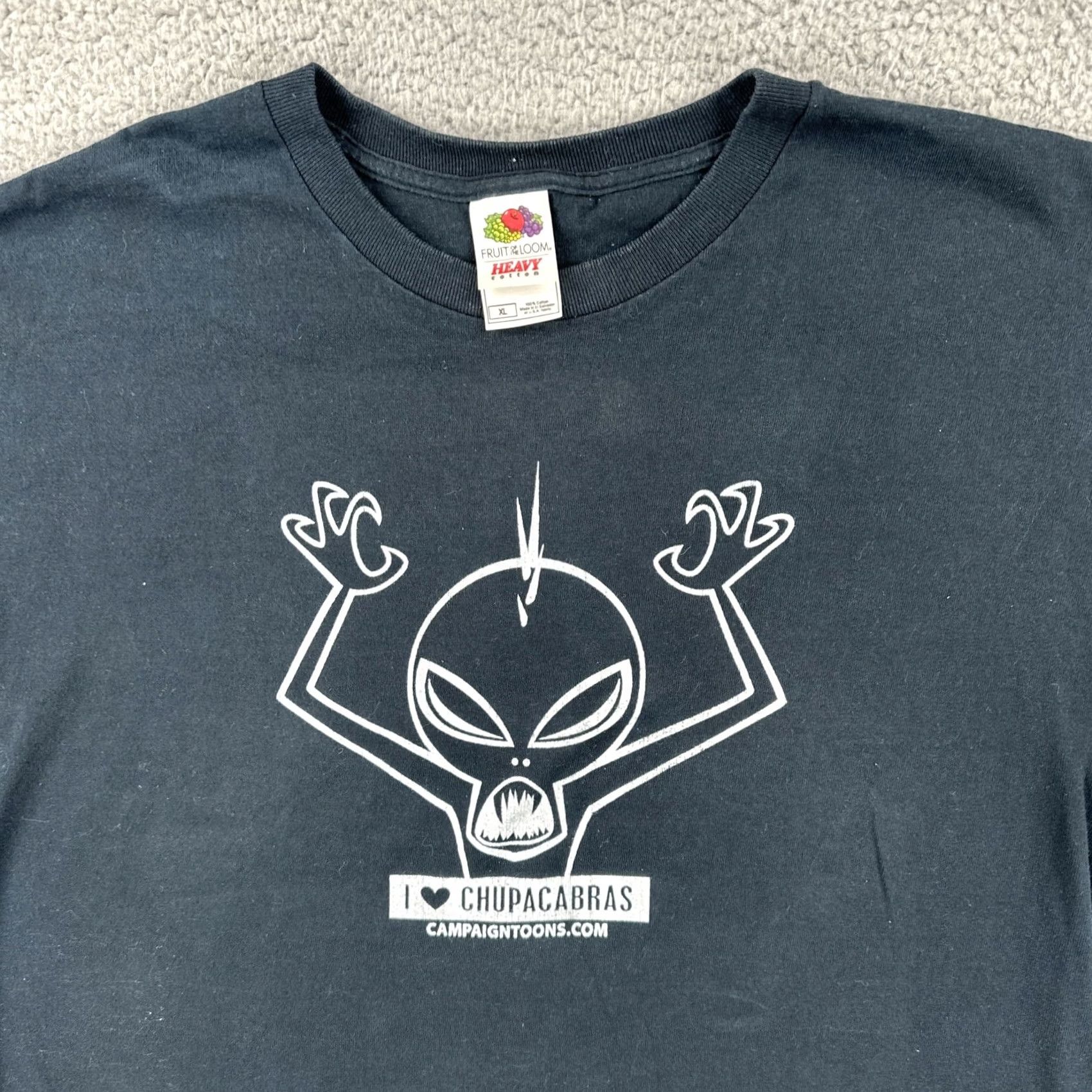Fruit Of The Loom VINTAGE Fruit of the Loom T Shirt XL 90s I Love Chupacabras Cartoon Graphic Tee Mens Black Short Sleeve Cotton T-Shirt Graphic Tee Size US XL / EU 56 / 4 - 4 Thumbnail