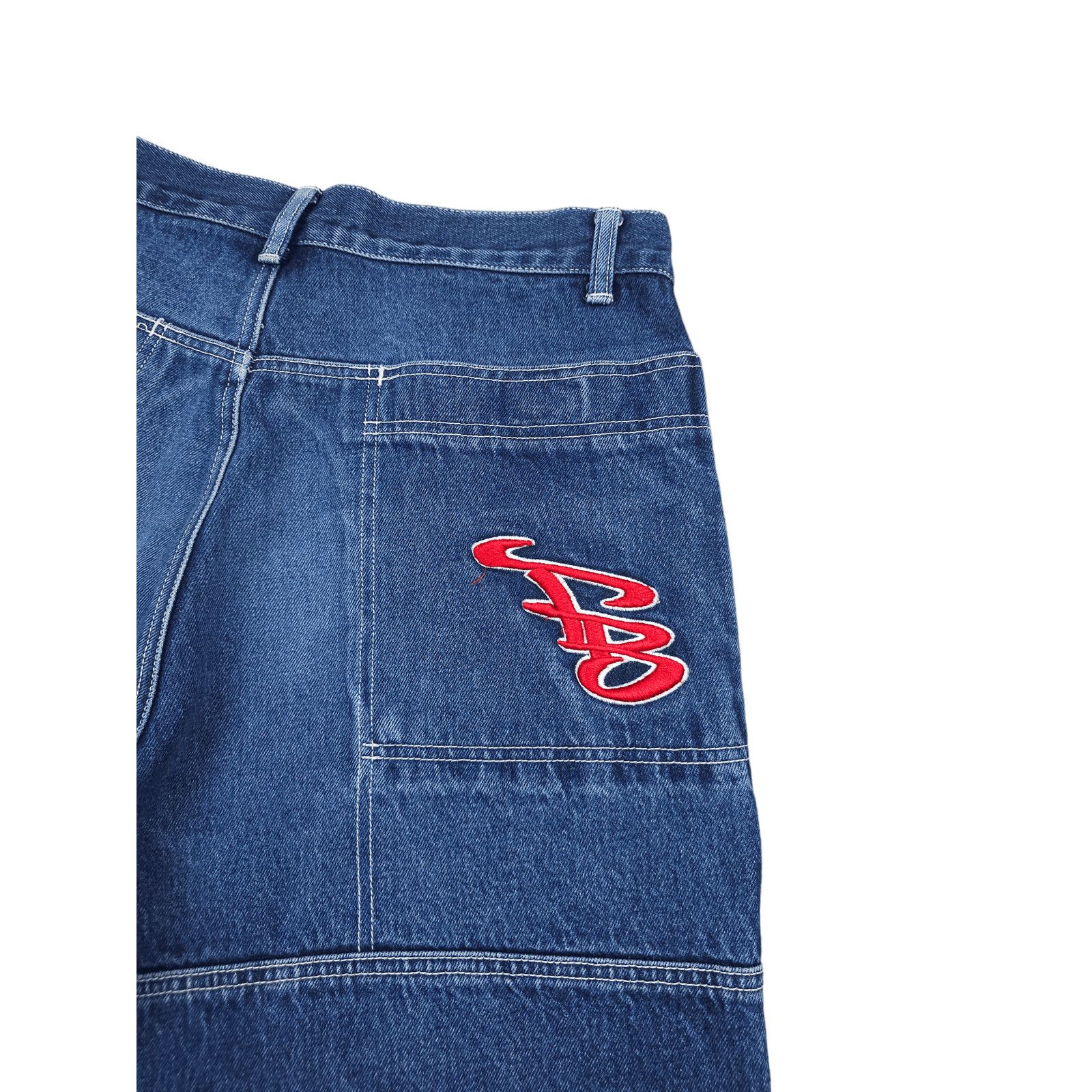Japanese Brand 💎 Y2K Vintage Fishbone Denim JNCO Shorts Hip-Hop Rap Size US 32 / EU 48 - 3 Thumbnail