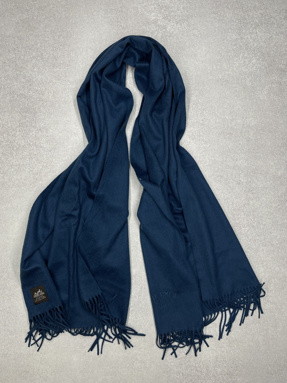 Hermes Hermes Sellier Paris Double Face Stole/Scarf Indigo Cashmere Size ONE SIZE - 4 Thumbnail