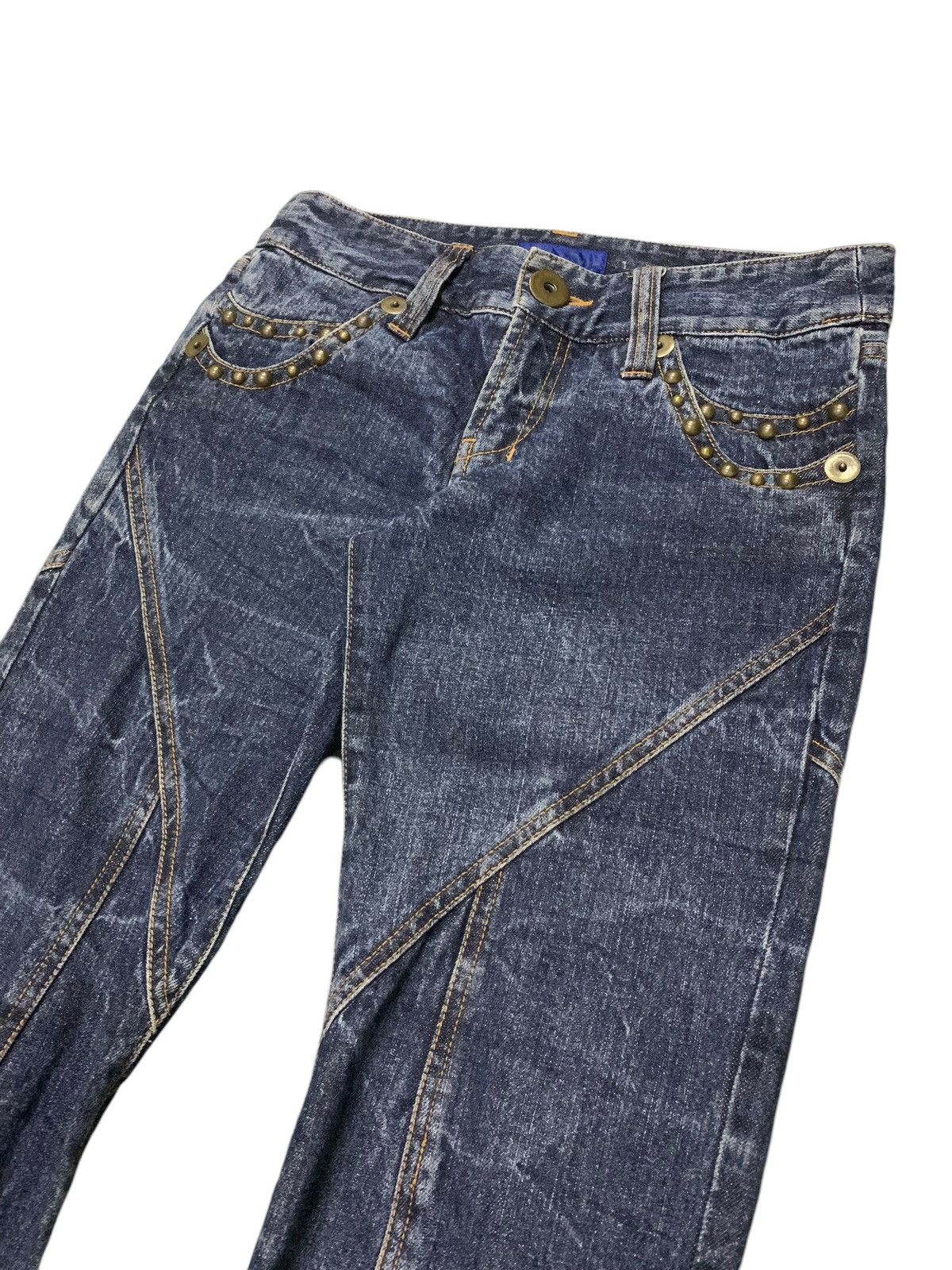 If Six Was Nine × Tornado Mart Azul Pure Japan Flared Geometrical Studded Craft Denim Pants Size US 30 / EU 46 - 10 Thumbnail