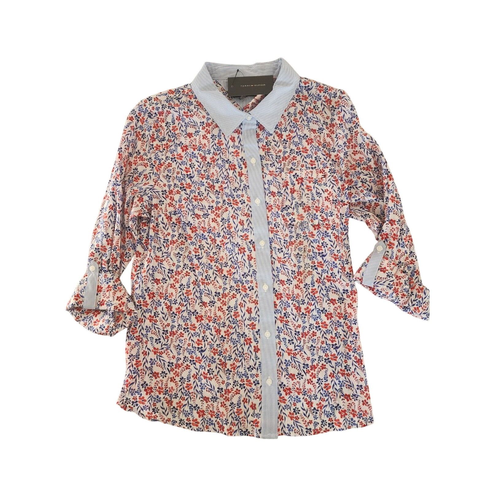 Tommy Hilfiger Tommy Hilfiger Women's Cotton Floral Roll-Tab Shirt Large Size L / US 10 / IT 46 - 1 Thumbnail
