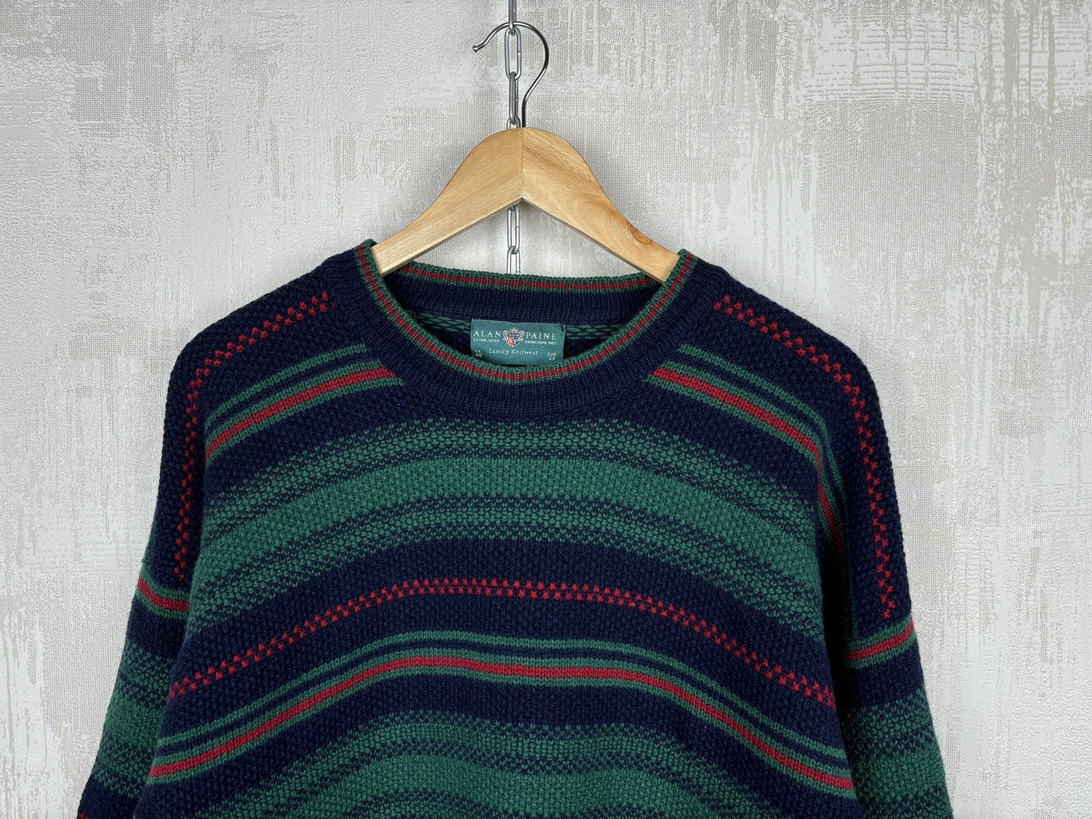 Alan Paine × Vintage Alan Paine Wool Crew Sweater Striped Size UK 40" EU 48 Size US L / EU 52-54 / 3 - 4 Thumbnail