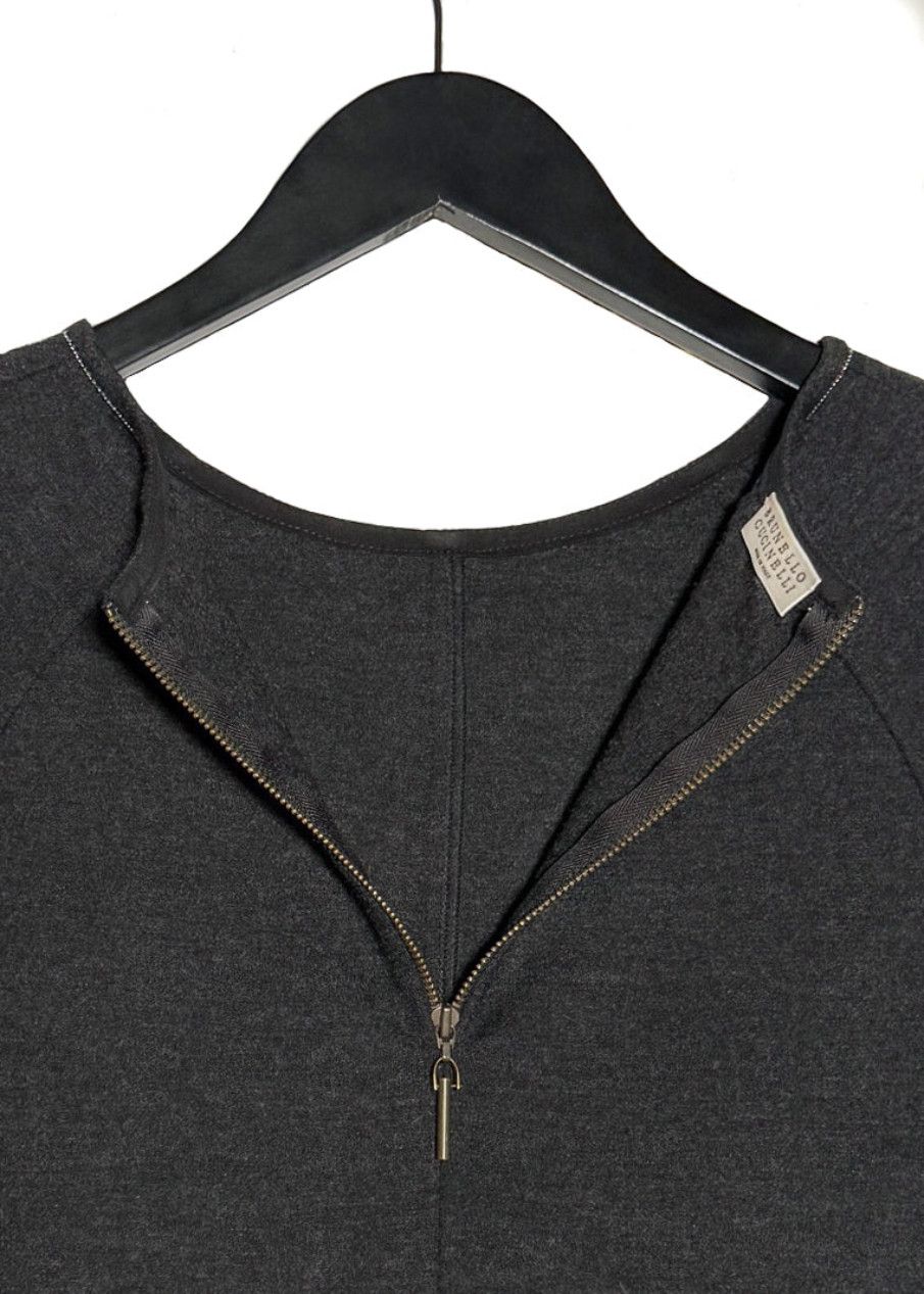 Brunello Cucinelli Brunello Cucinelli Charcoal Wool Monili Accent Dress Size XS / US 0-2 / IT 36-38 - 4 Thumbnail