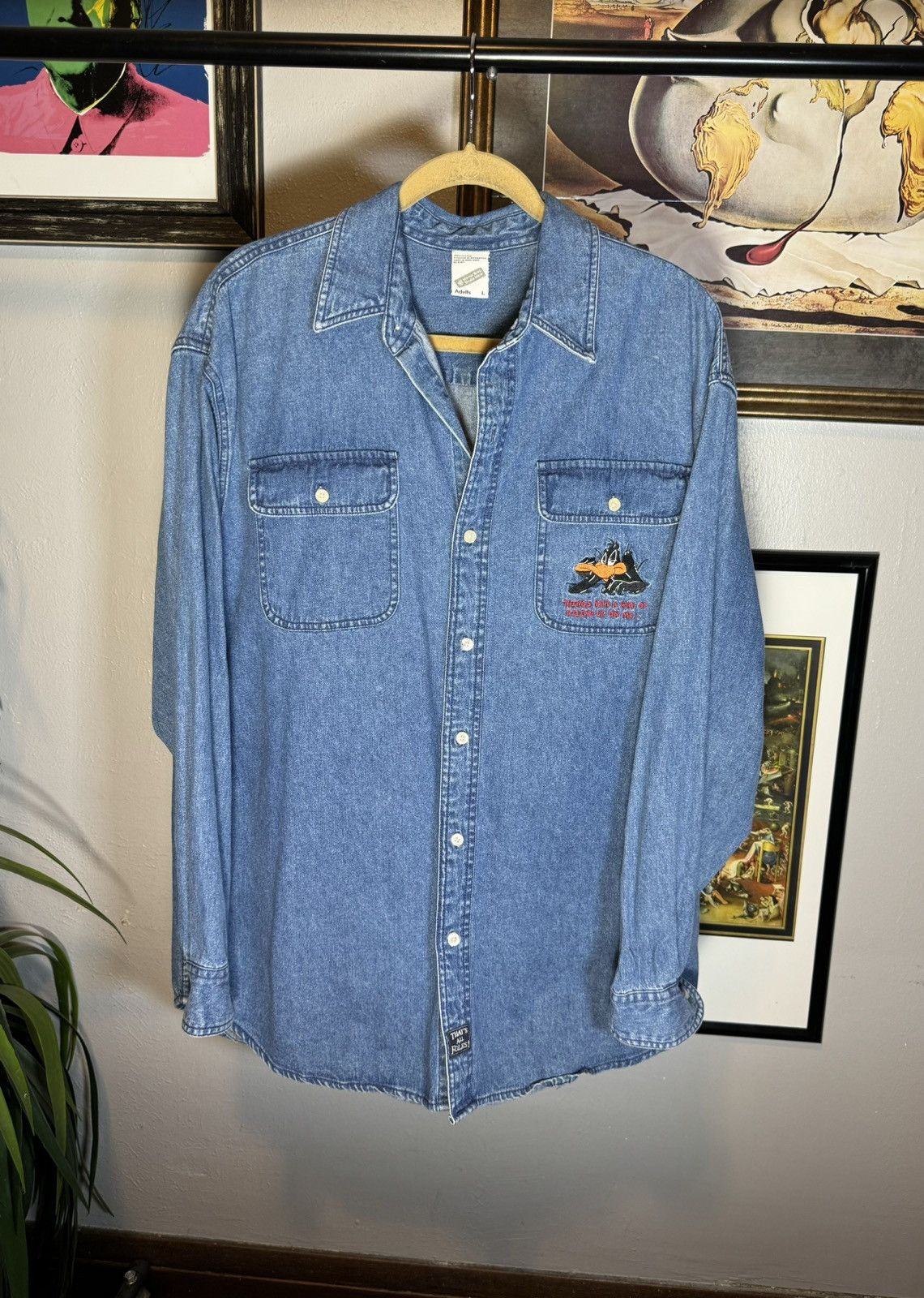 Vintage × Warner Bros Vintage Looney Tunes Denim Button Up Shirt Size US L / EU 52-54 / 3 - 1 Thumbnail