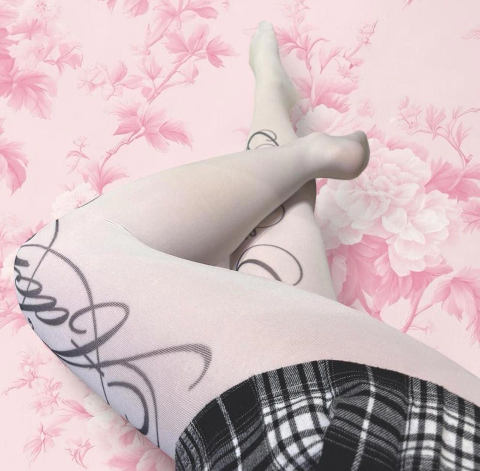 Other white lace thigh high stockings script accent Y2K gothic Size ONE SIZE - 3 Thumbnail