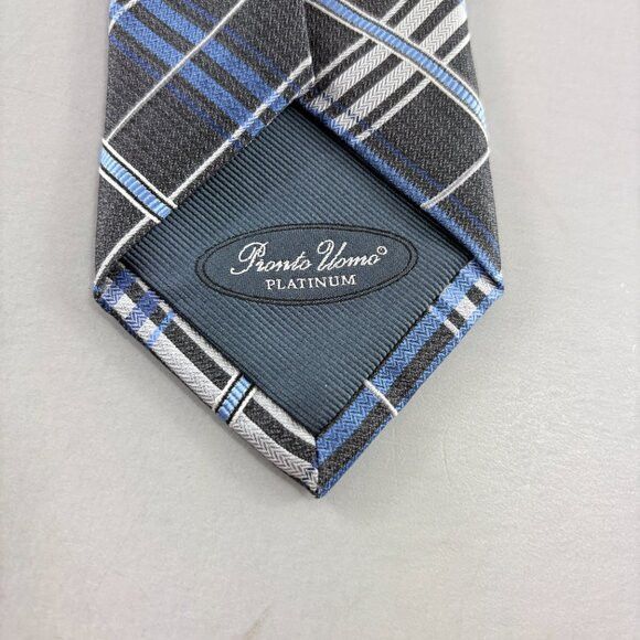 Pronto Uomo Pronto Uomo Grey / Blue Plaid Men's Tie 3" x 60" NWT Size ONE SIZE - 3 Thumbnail