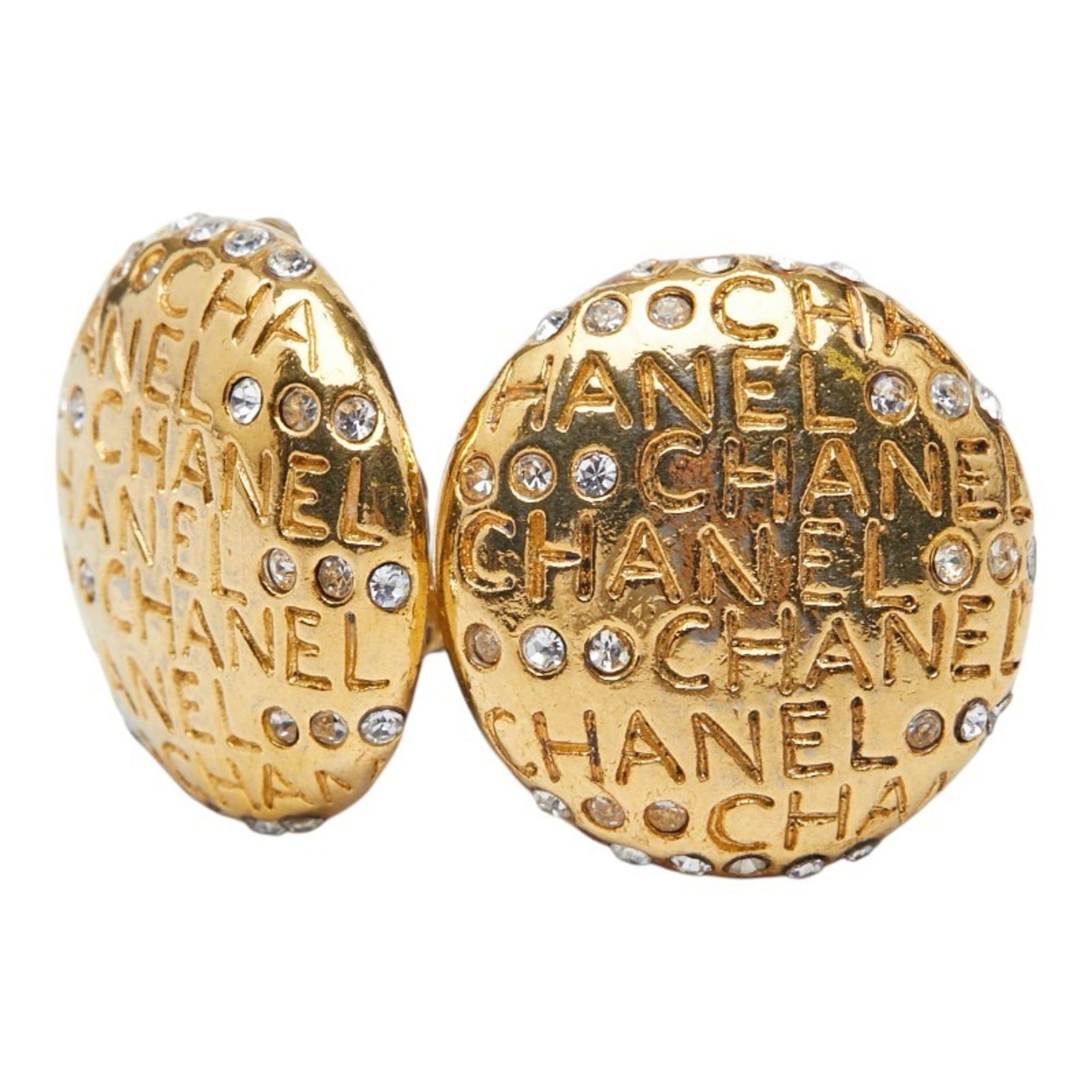 Chanel CHANEL Logo Rhinestone Earrings, Gold Plated, Women's Size ONE SIZE - 1 Thumbnail