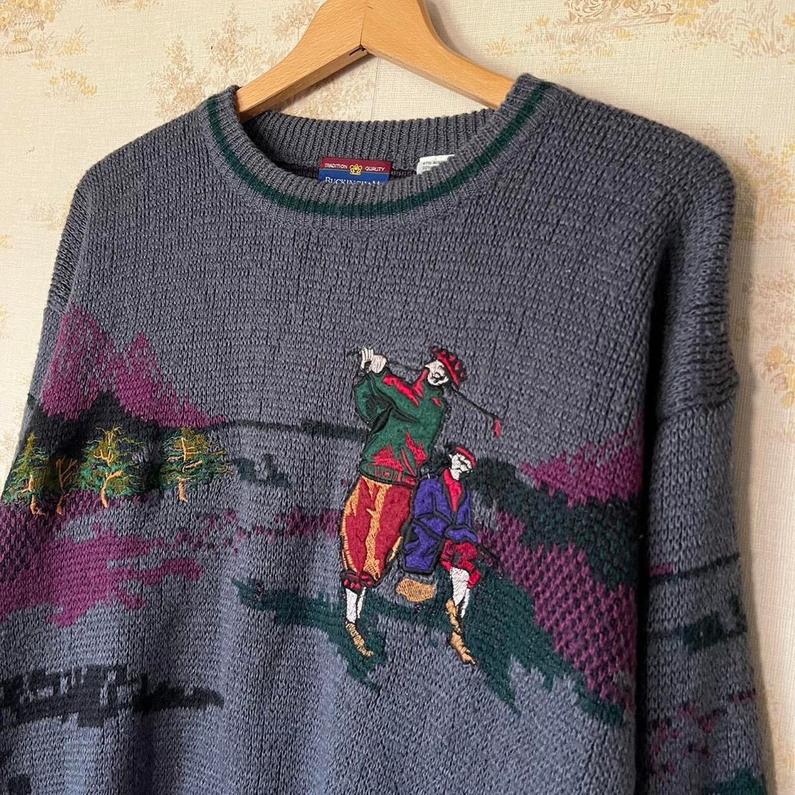 Vintage Vintage 90s Buckingham Golf Sweater | Intarsia Knit | Medium Size US M / EU 48-50 / 2 - 2 Thumbnail