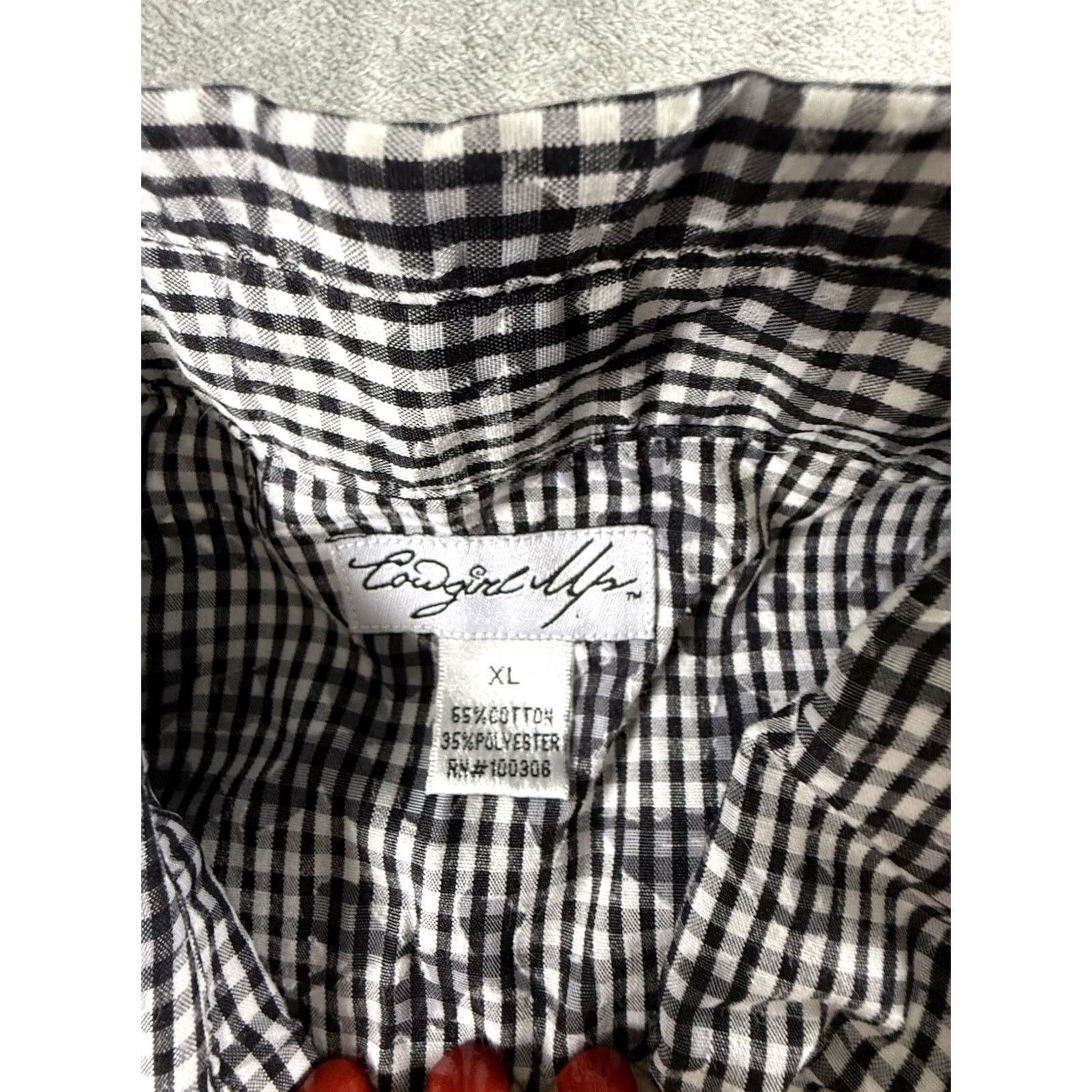 Vintage Cowgirl Up Shirt Women XL Black White Floral Plaid Button Up Western Embroidered Size XL / US 12-14 / IT 48-50 - 7 Thumbnail