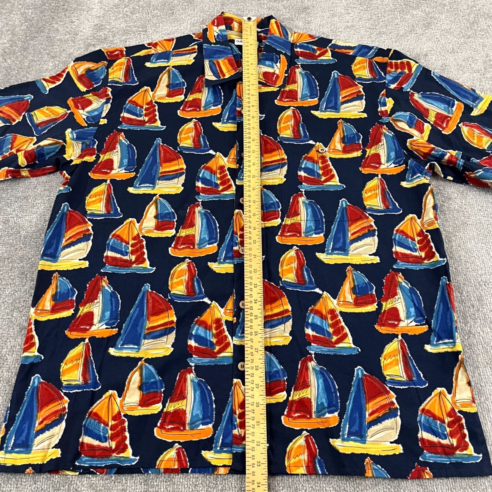 Nautica BULLock & Jones Shirt Mens XL Geometric Sailboat Nautical Hawaiian Button Up S/S Size US XL / EU 56 / 4 - 5 Thumbnail