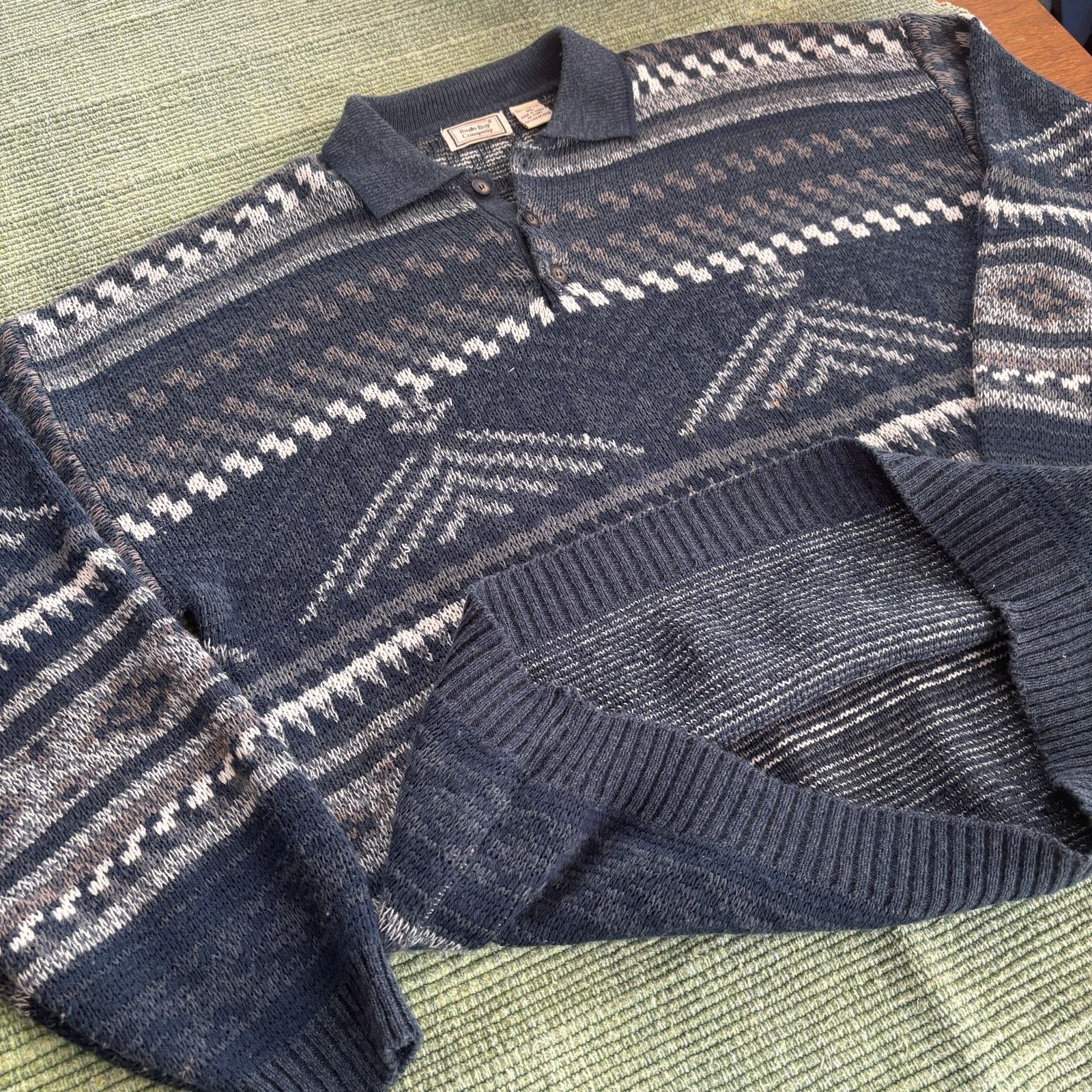 Bugle Boy × Vintage Vintage 90s Bugle Boy patterned acrylic collared sweater XL Size US XL / EU 56 / 4 - 6 Thumbnail