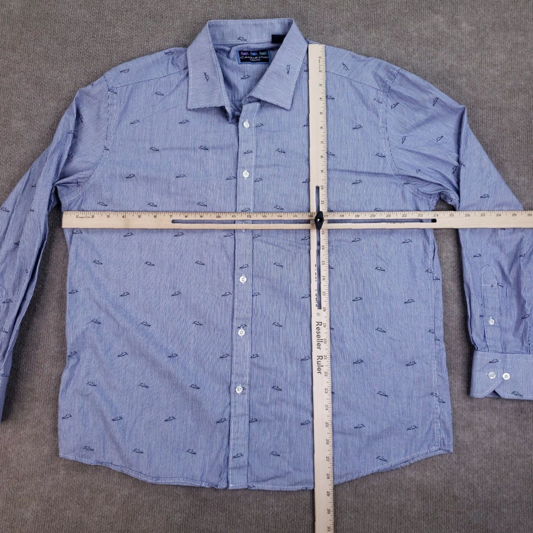 Vintage Charleston Threads Mens XL White Blue Striped Button Down Shirt Size US XL / EU 56 / 4 - 2 Thumbnail