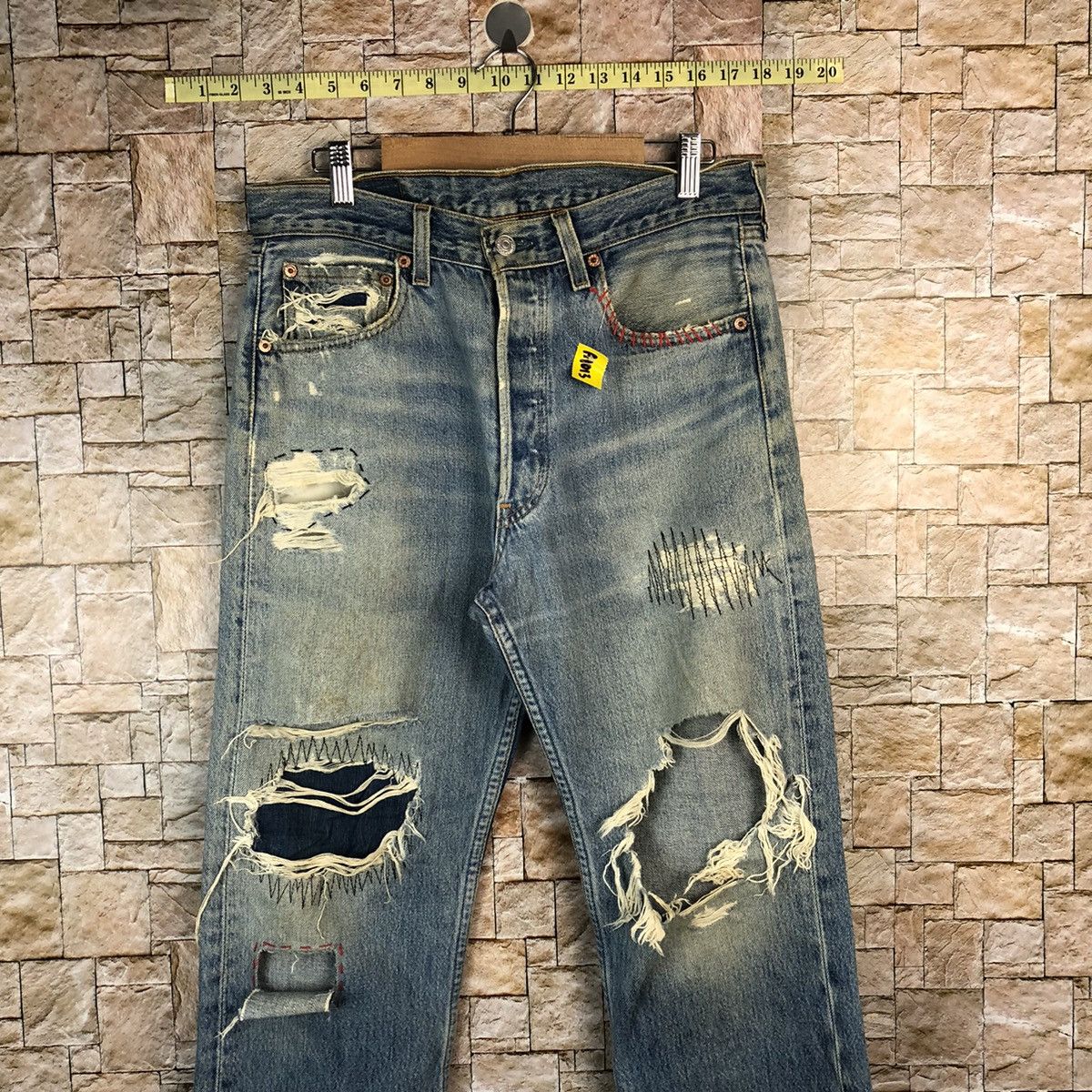 Levi's D 501 Levis patchwork ripped Distressed Denim Pants #A1013 Size US 32 / EU 48 - 2 Thumbnail