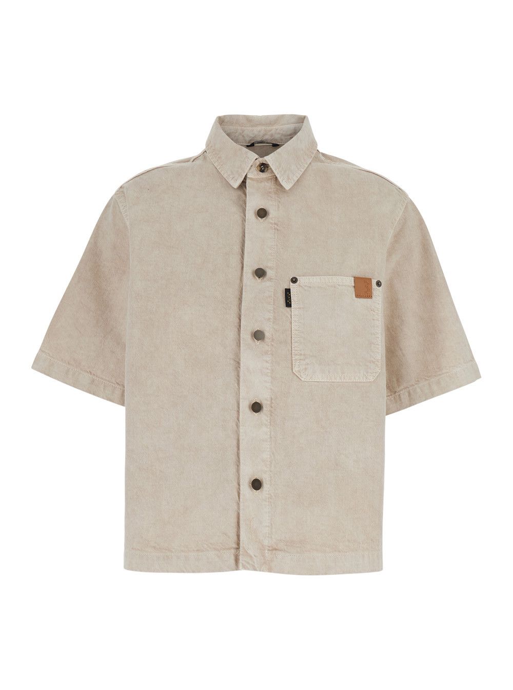 'Olive' Beige Shirt with Classic Collar in Cotton and Linen Blend Woman