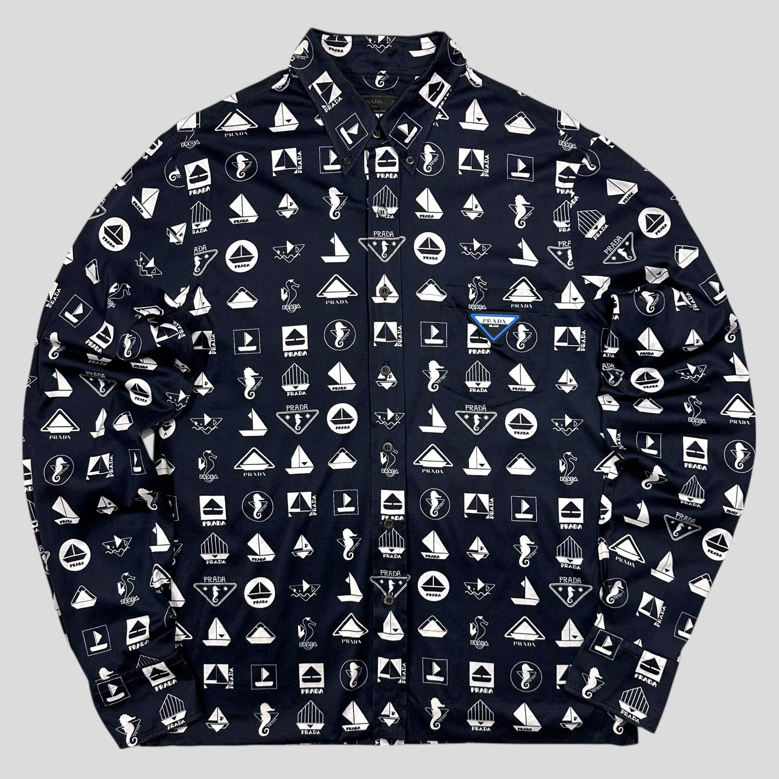 Prada Prada 2018 Rubber Race Logo Sailing Print Shirt - M Size US M / EU 48-50 / 2 - 1 Thumbnail