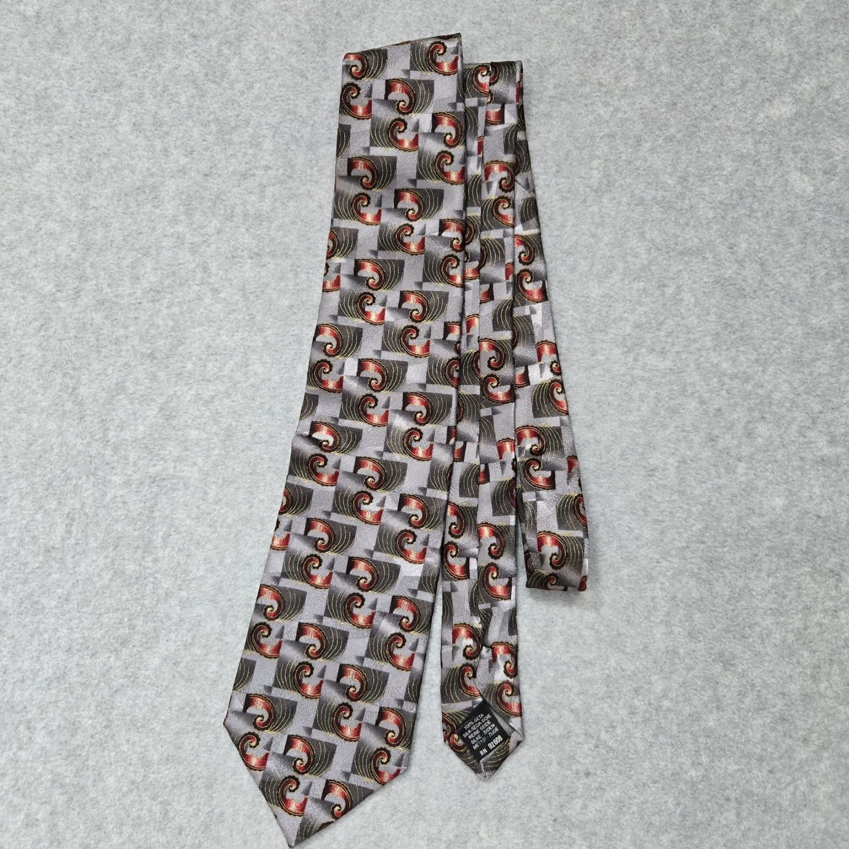Vintage Gino Rossini Tie Mens Gray Silk Made in Italy Paisley Swirl Pattern Formal Necktie Size ONE SIZE - 5 Thumbnail