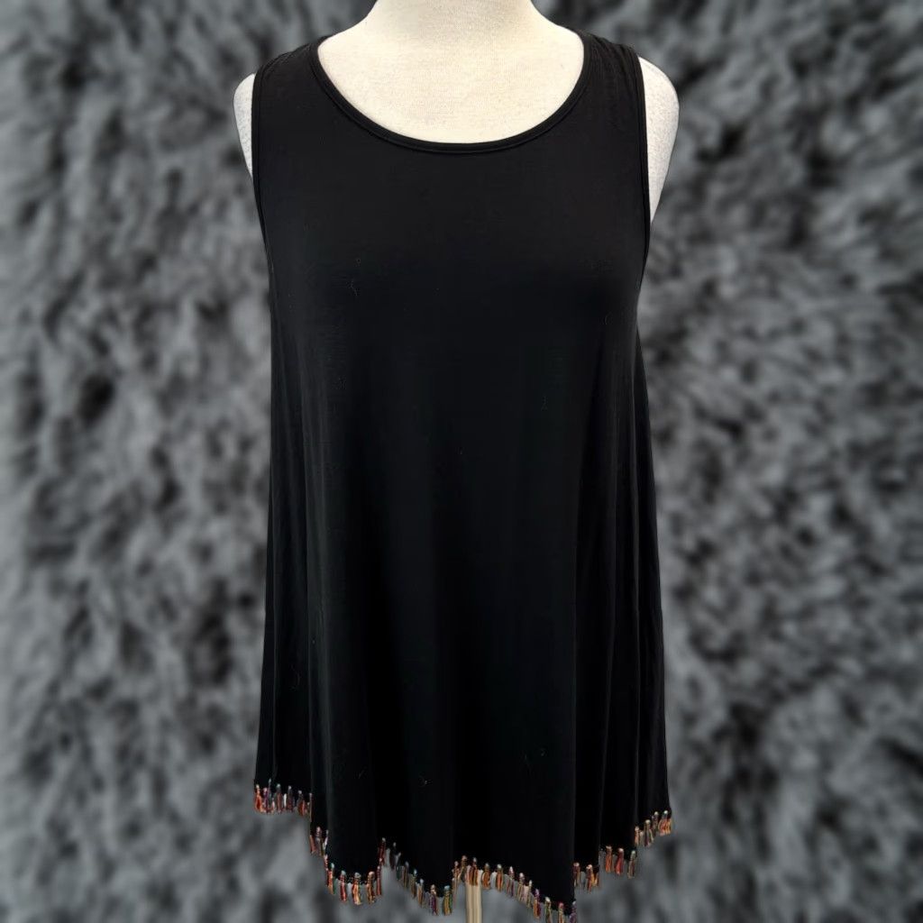 Vintage Judith March Swim Tank Top Shirt Sz Medium Black Tassel Fringe Hem Oversized Size M / US 6-8 / IT 42-44 - 1 Thumbnail