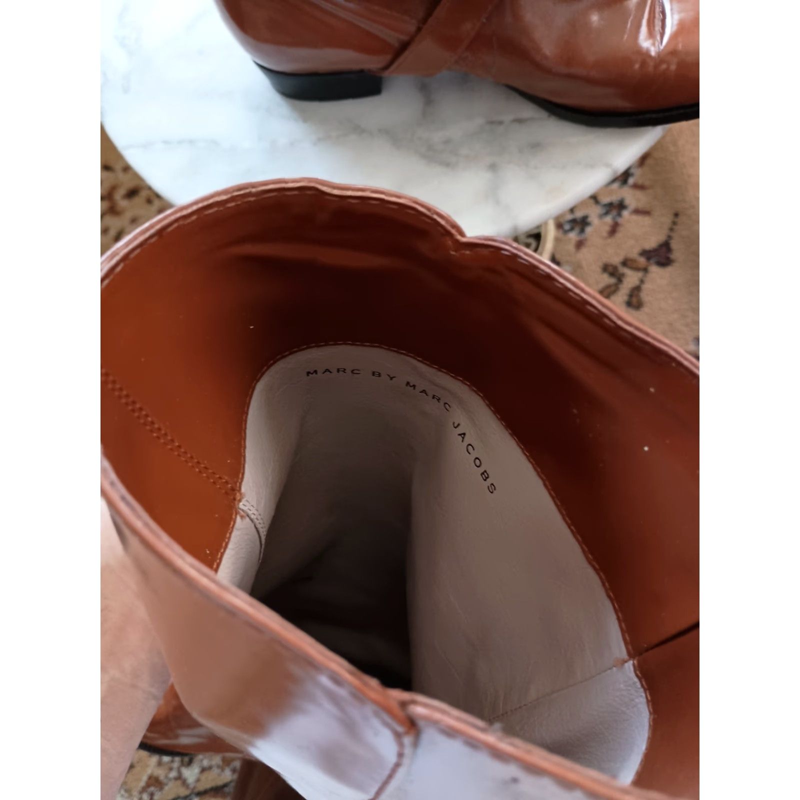 Marc Jacobs VINTAGE Marc Jacobs Boots Brown Patent Leather 39 8 US Women Mid Calf Biker Shaft 16 in Mens Womens Girls Tags: none Size US 8 / IT 38 - 7 Thumbnail