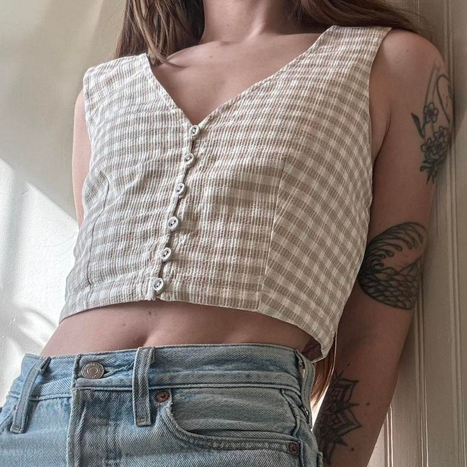 Madewell NWT Madewell Gingham Button Vest Corset Style Crop Top 00 Size XXS / US 00 / IT 34 - 7 Thumbnail