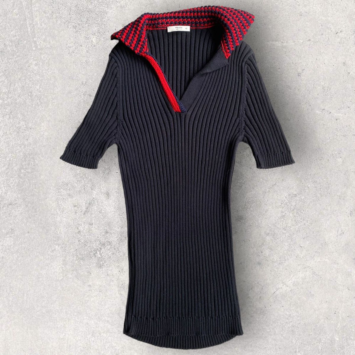 Prada 00’ Ribbed Polo With Knit Collar Size M / US 6-8 / IT 42-44 - 2 Thumbnail