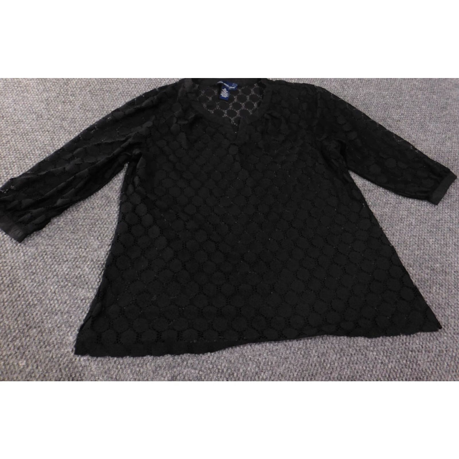 Vintage Susan Graver Blouse XL Womens V-Neck Lace Sheer Nylon Pullover Black Top Size XL / US 12-14 / IT 48-50 - 3 Thumbnail