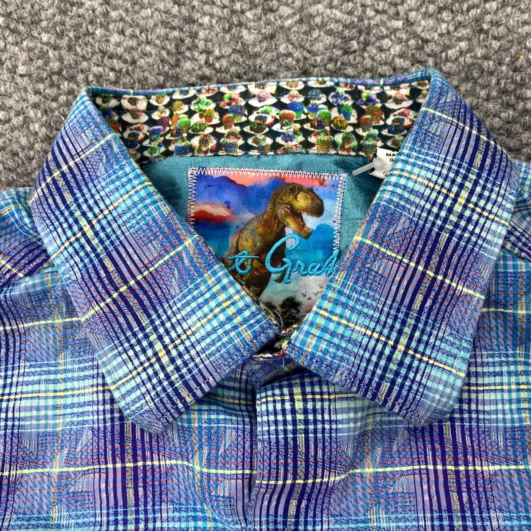 Robert Graham VINTAGE Robert Graham Shirt Mens Medium Blue Plaid Dinosaur Cuffs Classic Fit Size US M / EU 48-50 / 2 - 2 Thumbnail