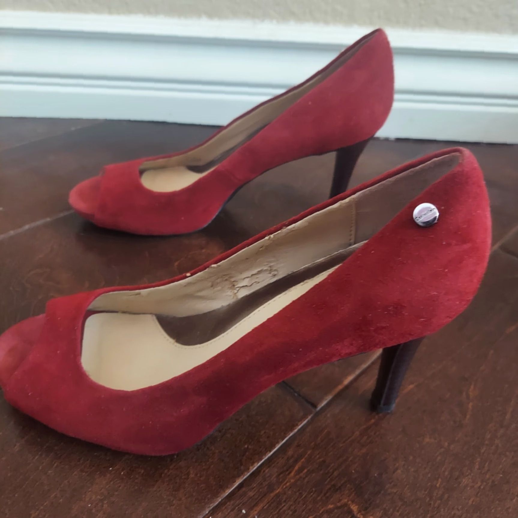 Calvin Klein Calvin Klein Women's Pump - Heel - Peep Toe - Red - Suede - Size 6M - Shoes Size US 6 / IT 36 - 6 Thumbnail