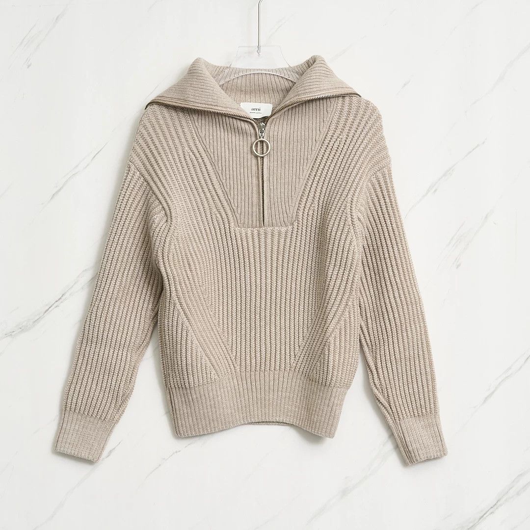 AMI Ami Paris Women's Solid Zip Collar Wool Sweater Size M / US 6-8 / IT 42-44 - 1 Thumbnail