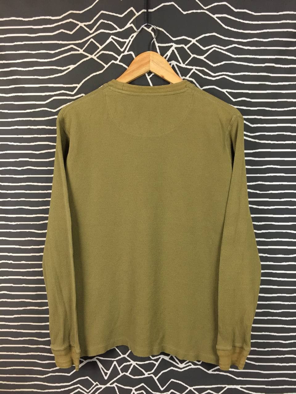 Japanese Brand Back Number Japan Olive Green Waffle Knit Long Sleeve Tee Size US M / EU 48-50 / 2 - 5 Thumbnail