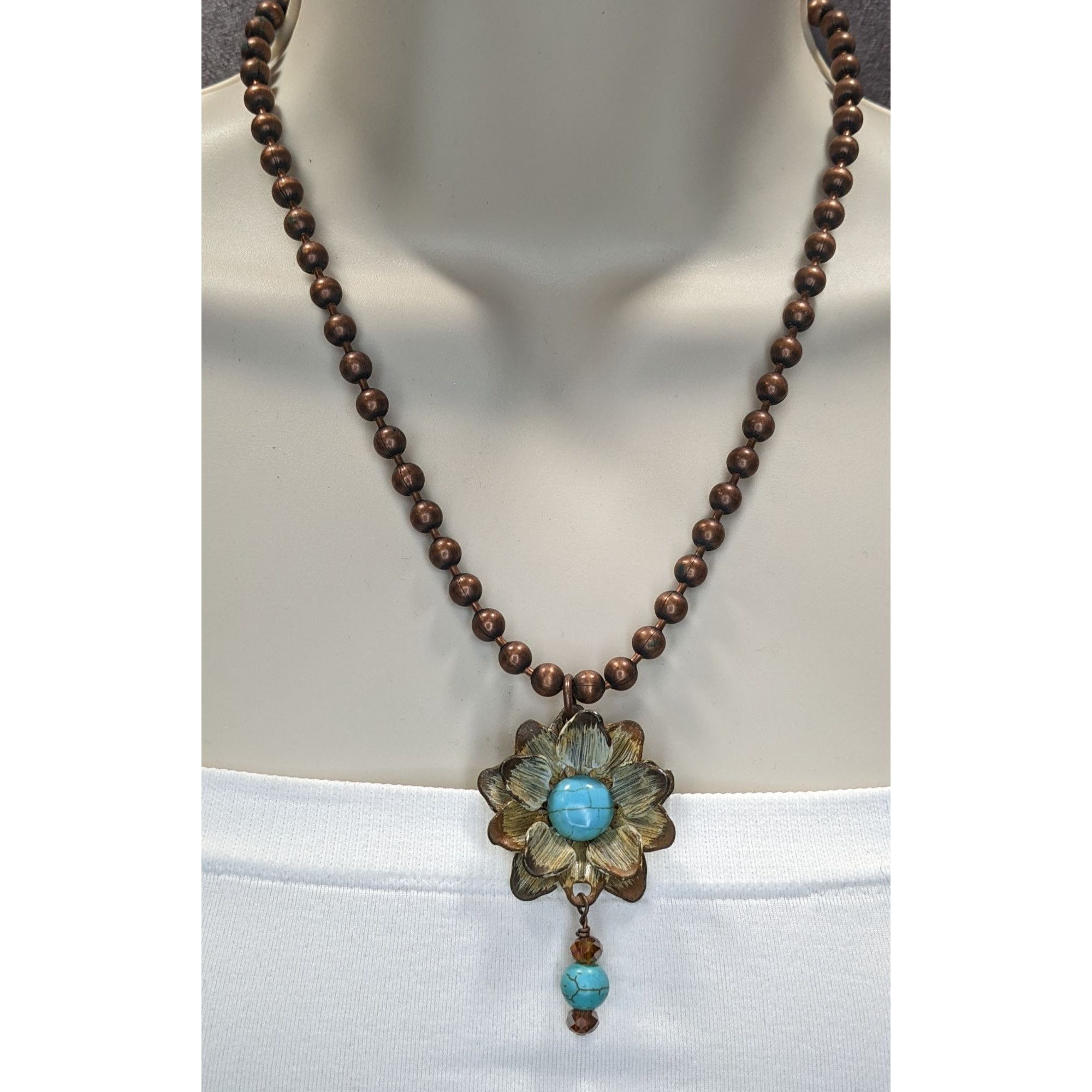 Other Vintage Bohemian Necklace With Turquoise Floral Pendant Copp Size ONE SIZE - 2 Thumbnail