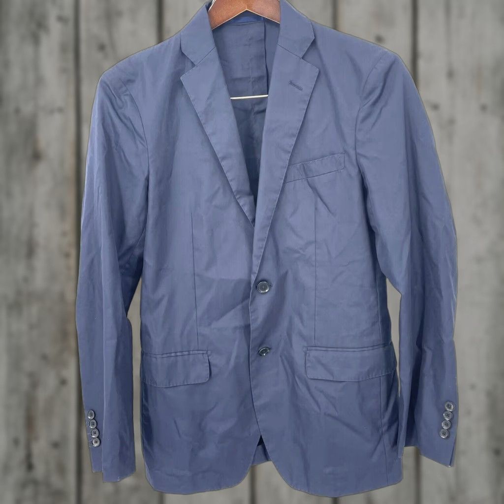 Vintage VINTAGE Tomorrowland Men's Blazer Sport Coat Jacket Single-Breasted Size Small Navy Blue Cotton Modern Mens Size 36R - 1 Thumbnail