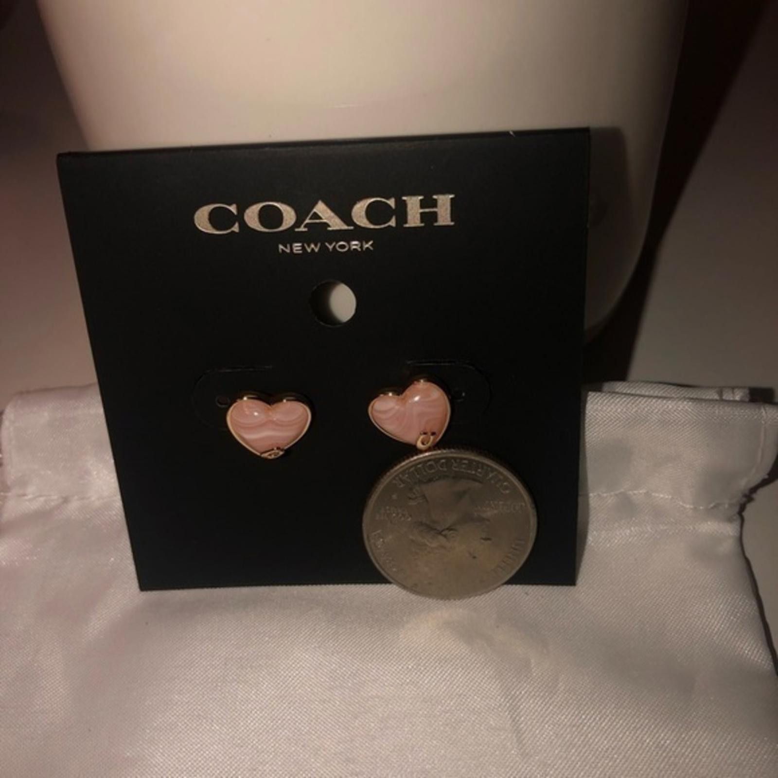 Coach Rose Quartz Heart Stud Earrings NWT