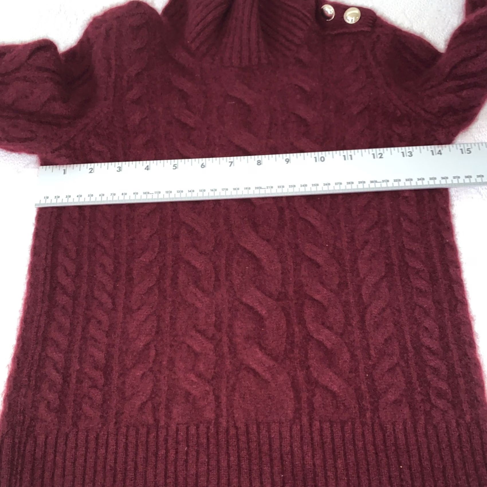 Charter Club Charter Club Cashmere Mock Neck Cable Sweater S Burgundy Button-Shoulder Womens Pullover Size S / US 4 / IT 40 - 6 Thumbnail