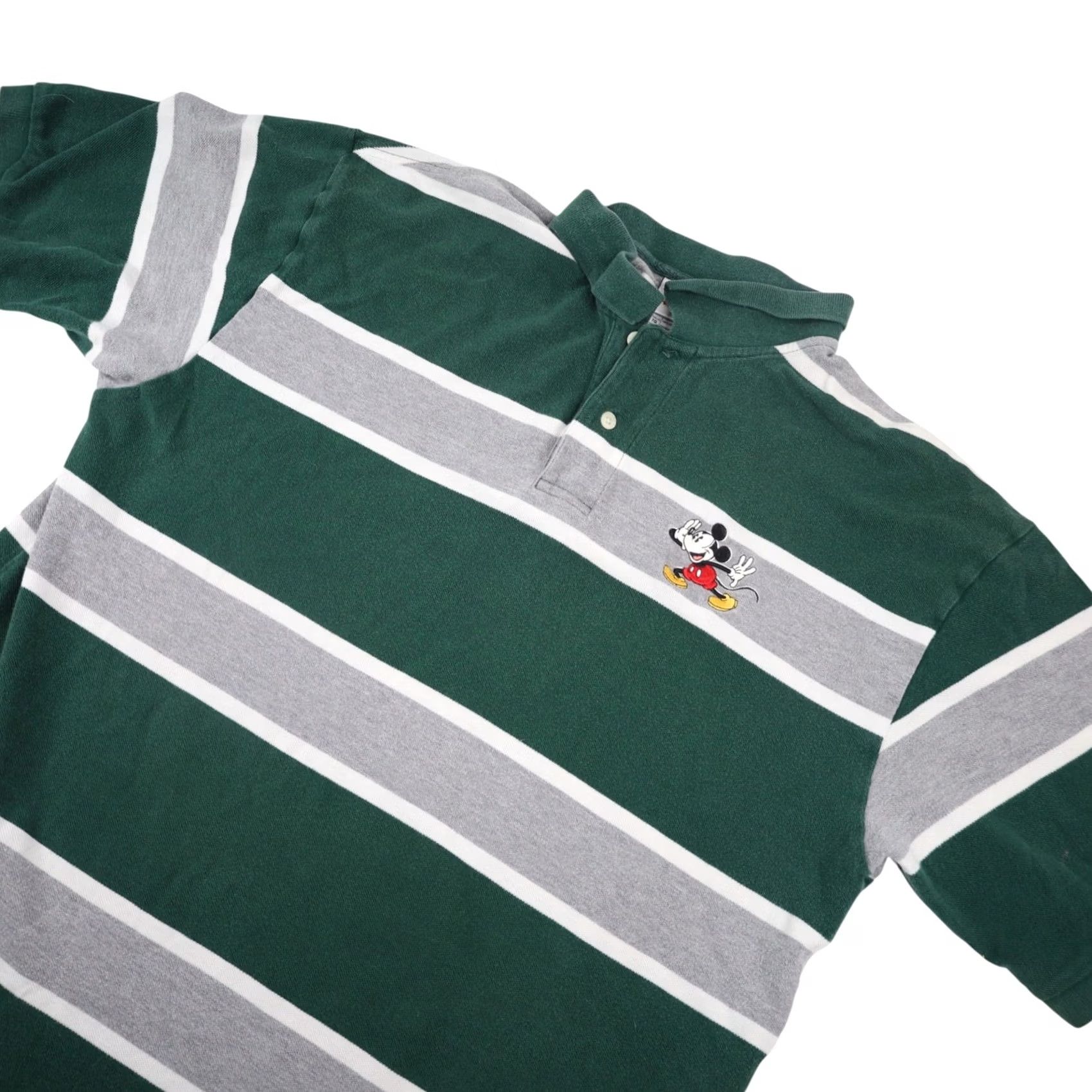 Disney VINTAGE Disney Mickey Varsity Squad Striped Polo Shirt XL Mens Green Gray Size US XL / EU 56 / 4 - 2 Thumbnail