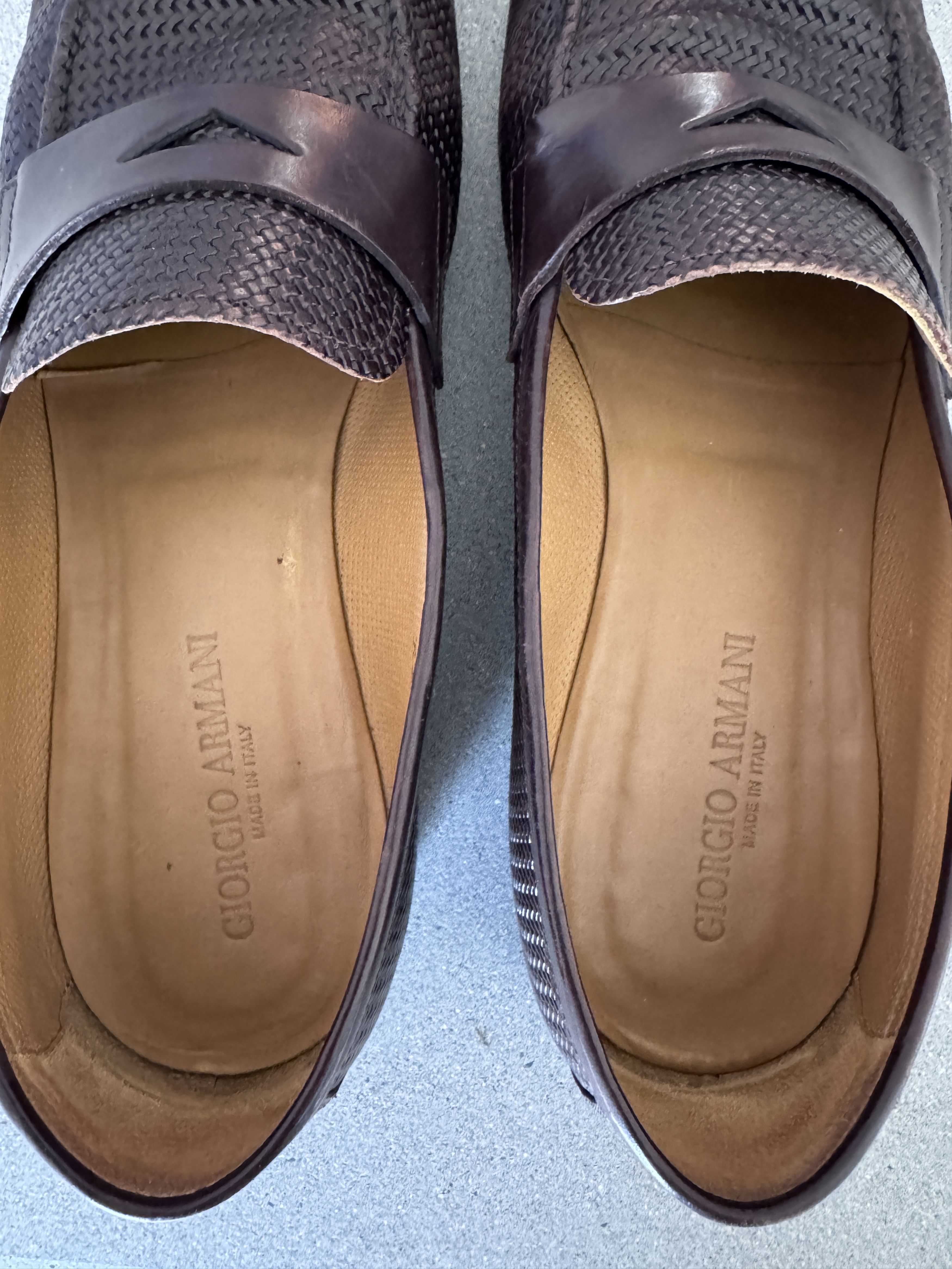 Giorgio Armani Brown leather weave penny loafers Size US 12.5 / EU 45-46 - 8 Thumbnail
