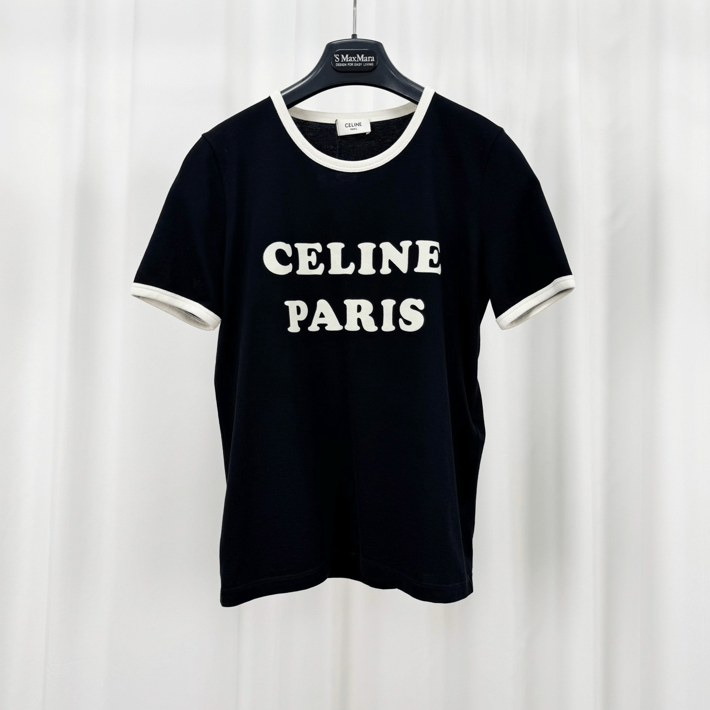 Celine Celine Black Flocked Letter Short-Sleeve Size XS / US 0-2 / IT 36-38 - 1 Thumbnail