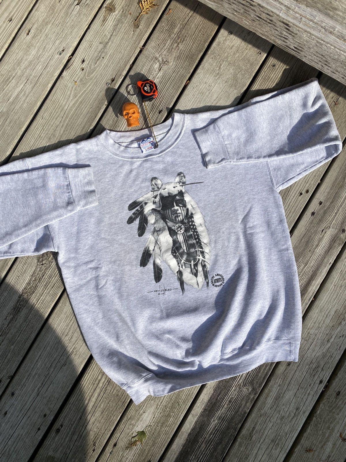 AAA × Vintage 90s native american chief wolf art sweatshirt L Size US L / EU 52-54 / 3 - 1 Thumbnail