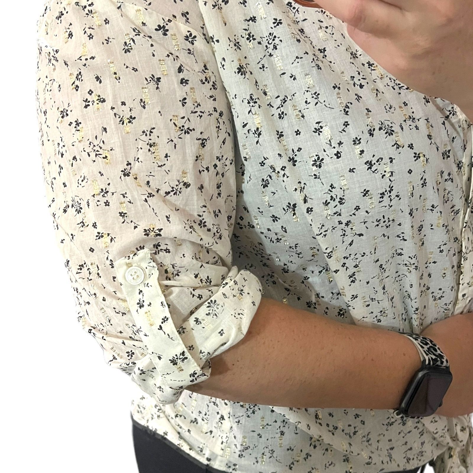 Vince Camuto Island Oasis Front Tie Roll Tab Sleeve Button Up Blouse Top Size S / US 4 / IT 40 - 15 Thumbnail