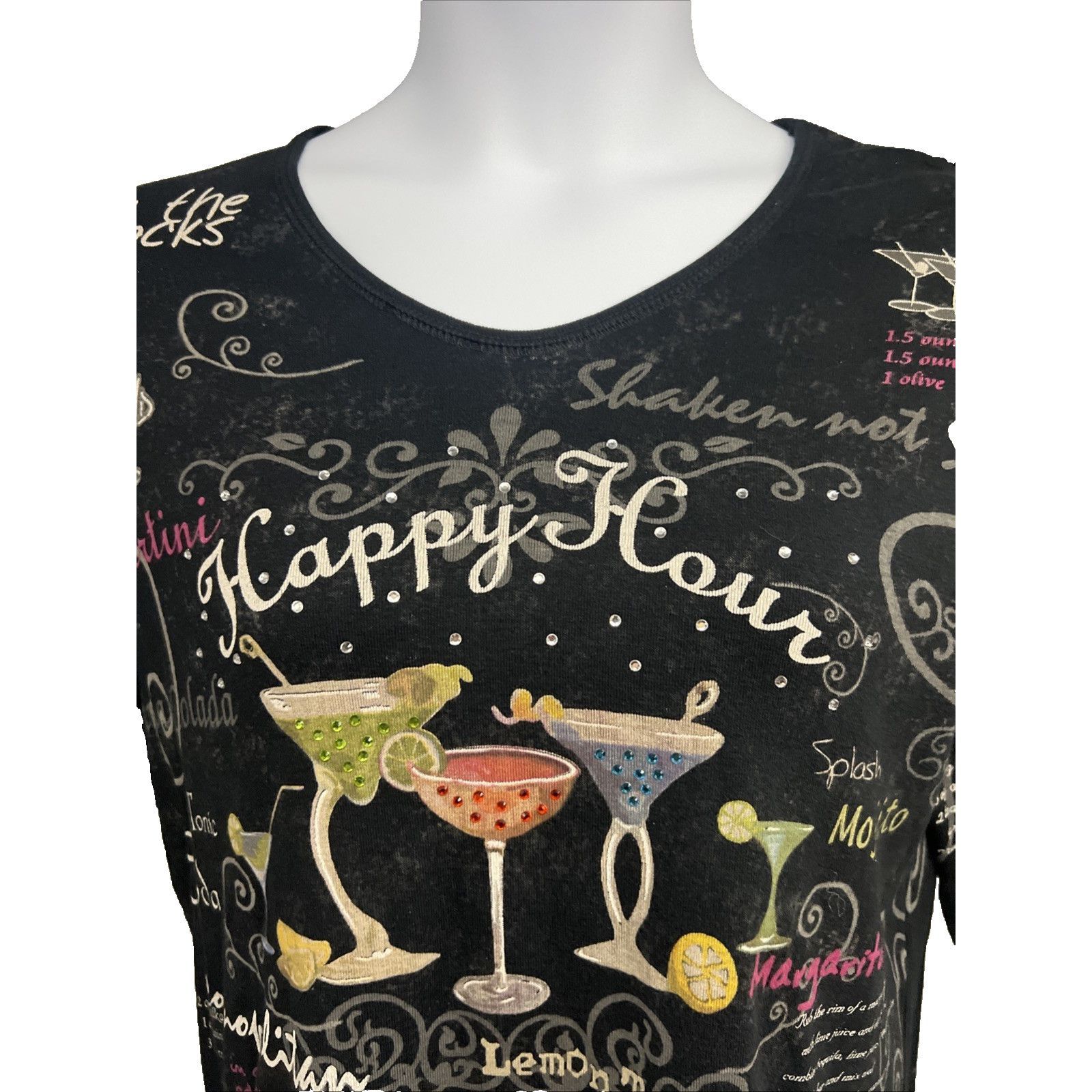 Other Cactus Bay Happy Hour Cocktails Black Top Shirt 2XL Bling Size XXL / US 16-18 / IT 52-54 - 4 Thumbnail