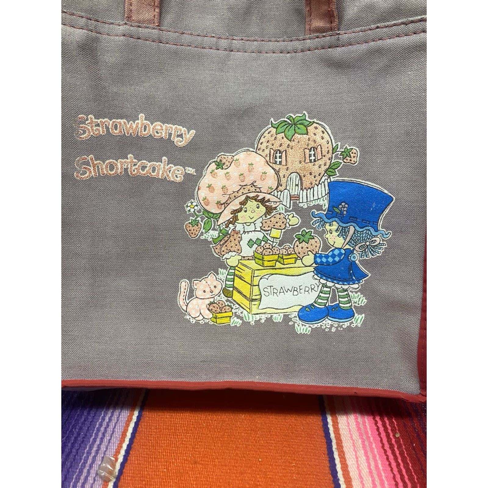 Vintage VINTAGE 80s Strawberry Shortcake Tote Bag Canvas Faded Medium Size Girls Size ONE SIZE - 2 Thumbnail