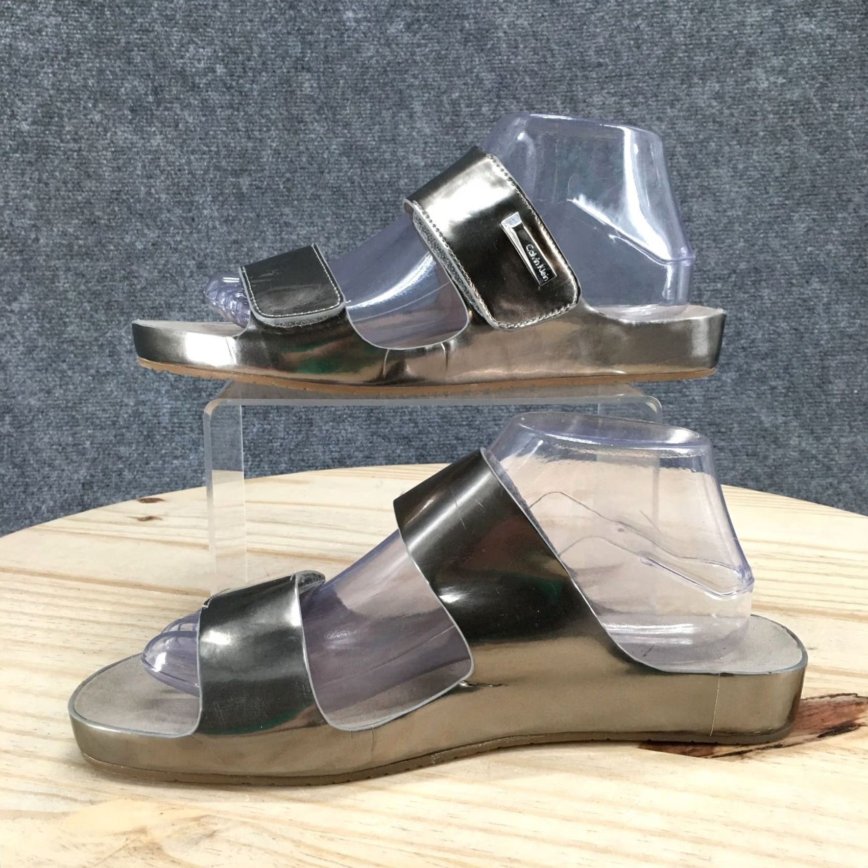 Calvin Klein Calvin Klein Sandals Womens 9 Myra Metallic Gray Slip-On Casual Wedge Heels Size US 9 / IT 39 - 2 Thumbnail