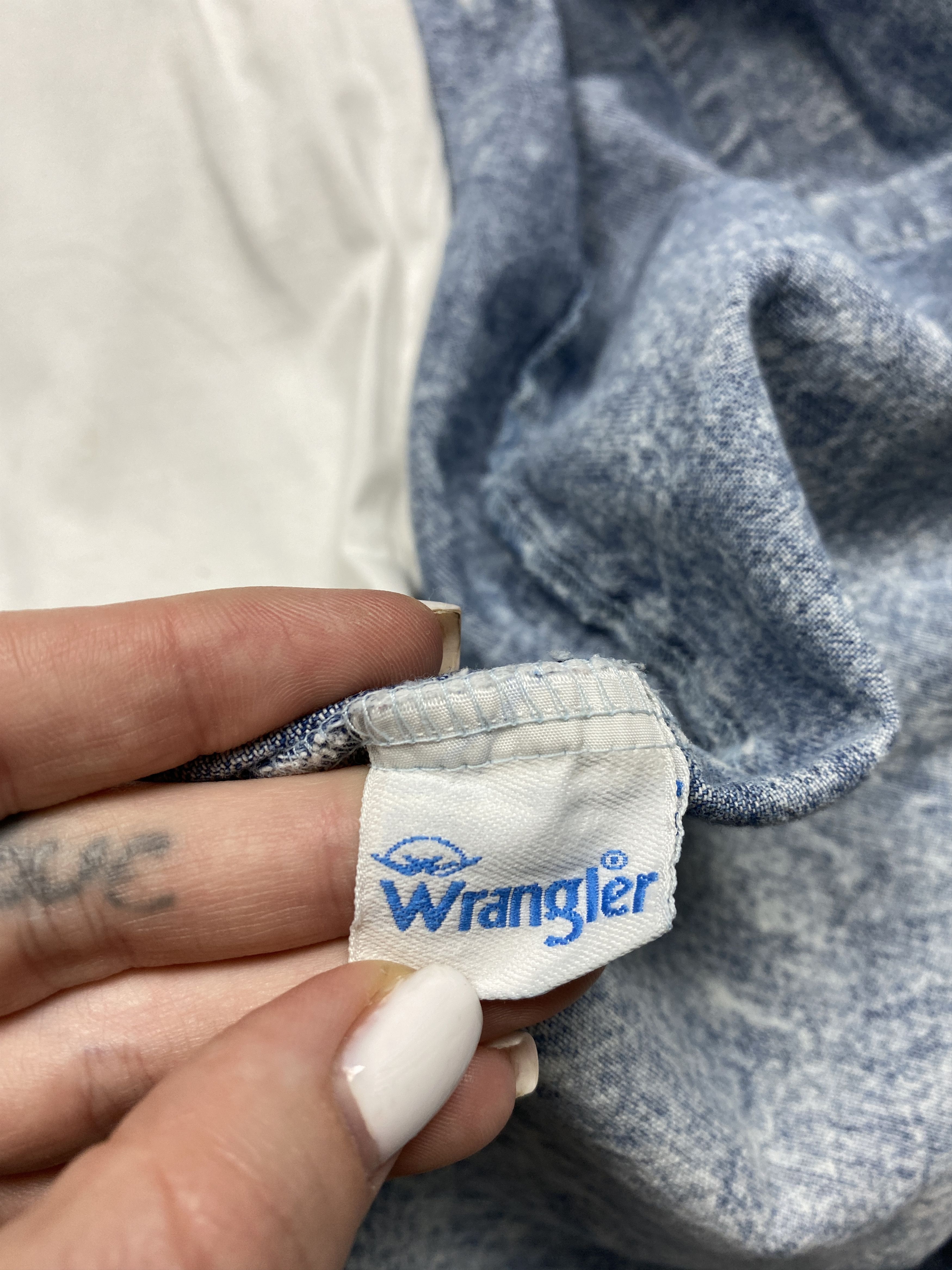 Vintage × Wrangler Wrangler 90s Vintage Mens Denim Shirt Size US L / EU 52-54 / 3 - 7 Thumbnail
