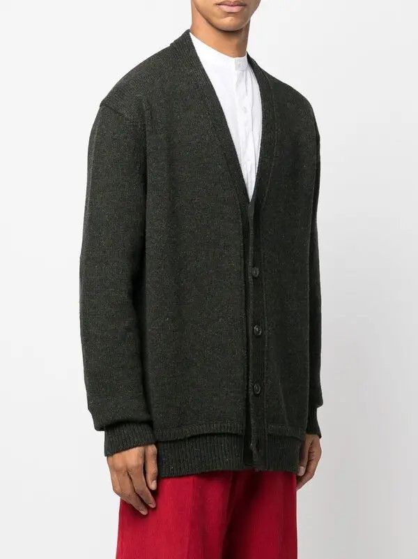 Maison Margiela o1loc1c1125 V-neck Elbow Patch Cardigan in Dark Grey Size US L / EU 52-54 / 3 - 3 Thumbnail