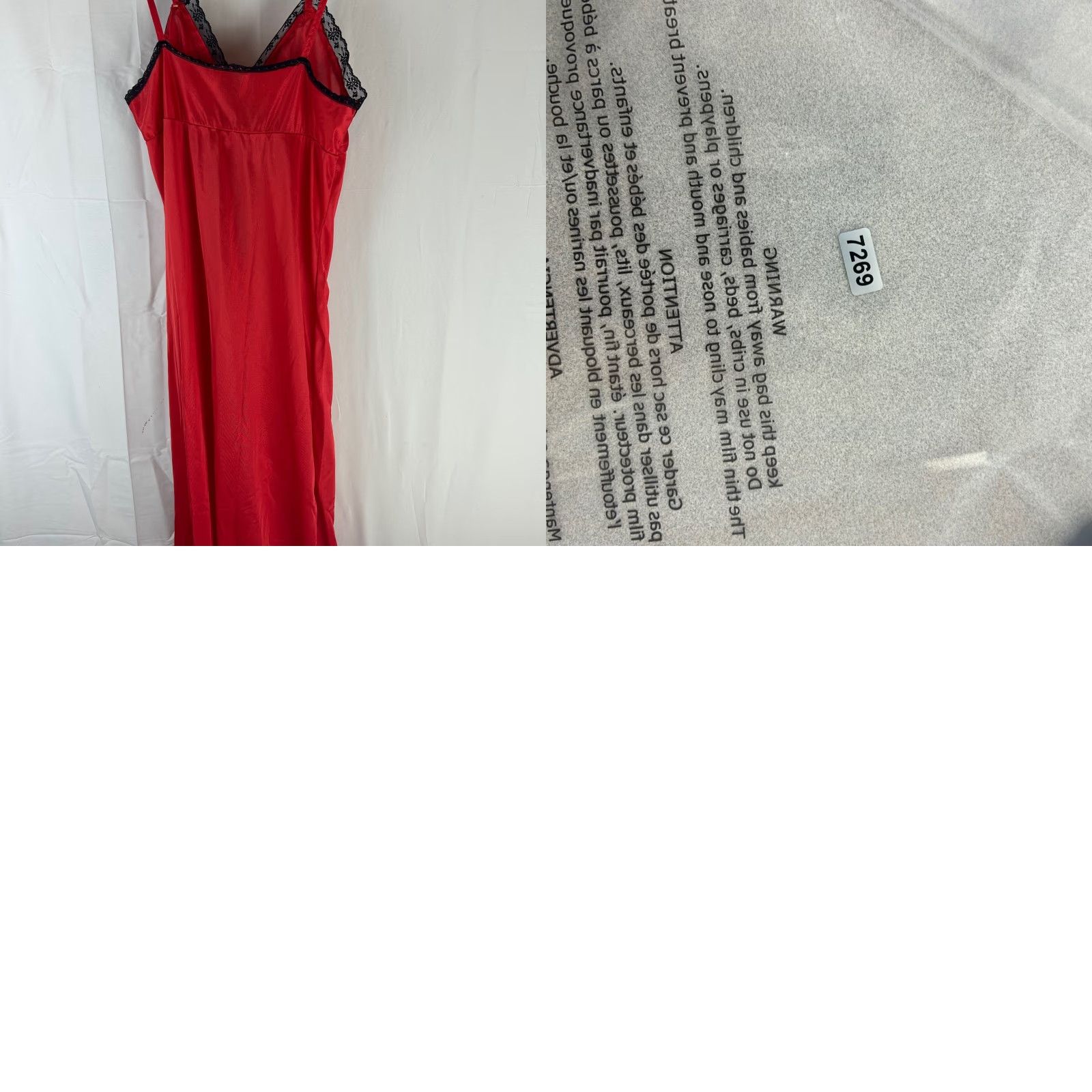 Vintage VINTAGE Paramount New York Nightgown Red Satin Black Lace Trim Maxi Slip Dress S Red 1990s Womens Nightwear Size S / US 4 / IT 40 - 8 Thumbnail