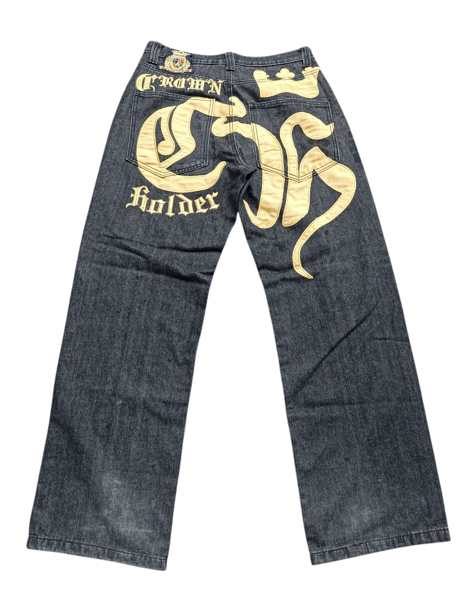 Affliction Crown Holder Gold Embroidered Baggy Y2K Wide Leg Denim E185 Size US 30 / EU 46 - 6 Thumbnail