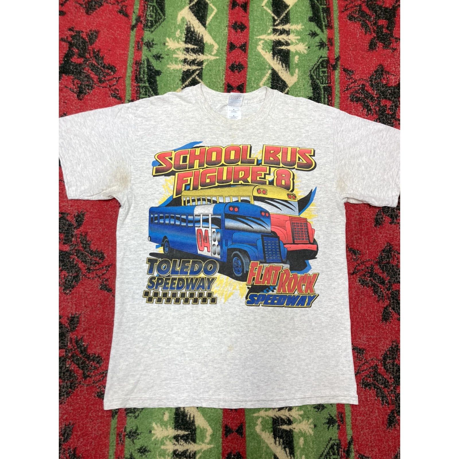 Vintage VINTAGE T-Shirt Men Medium Gray Rock Theme School Bus Figure 8 Drag Racing Toledo Speedway Flat Rock Size US M / EU 48-50 / 2 - 2 Thumbnail